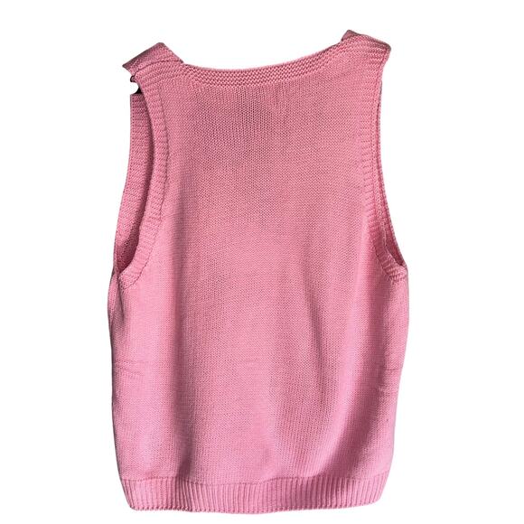 Pullover Pink Knit Sleeveless Warm  Knit Sweater Vest V-Neck Size Medium - Picture 2 of 5
